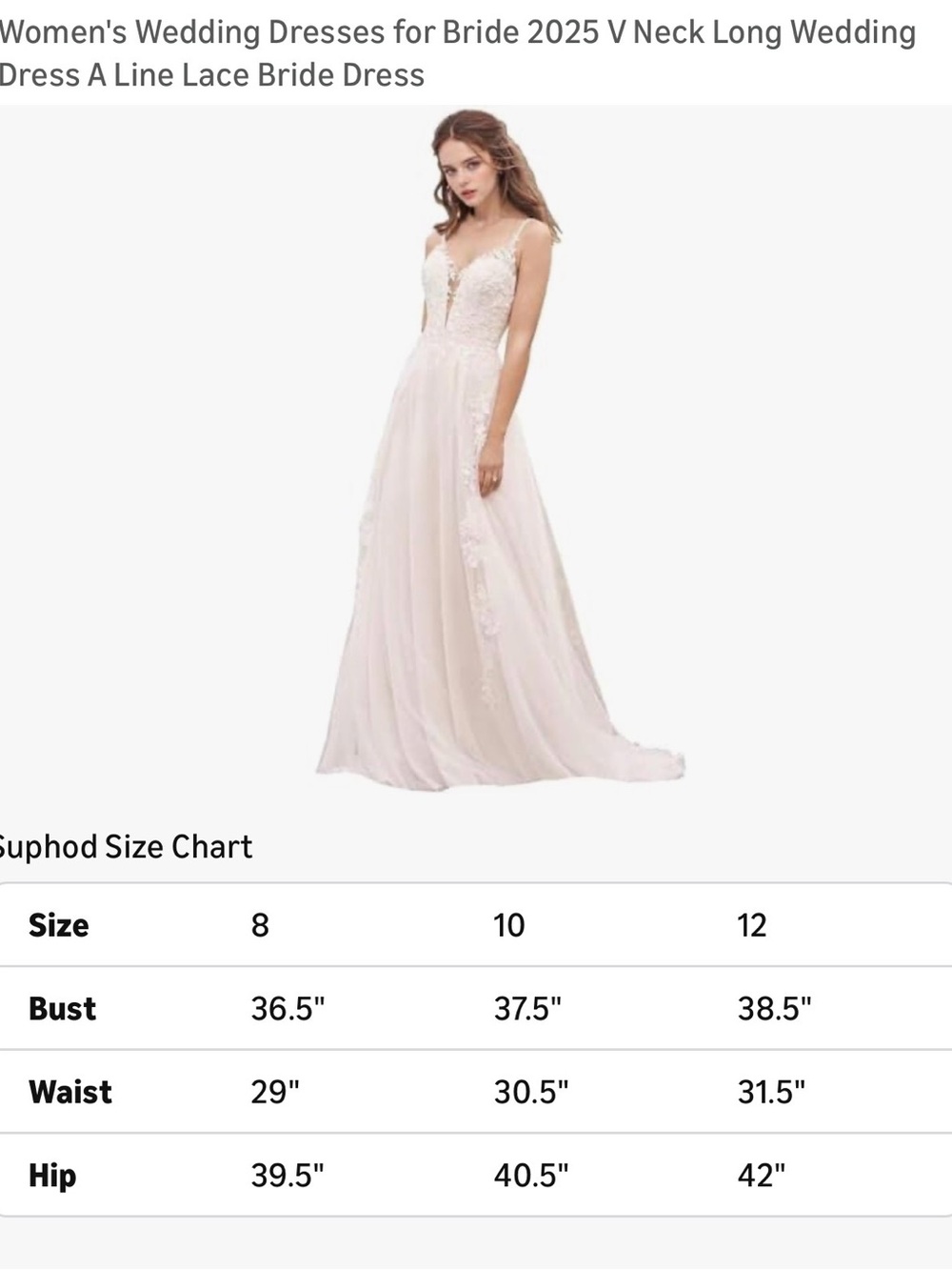 Lace V-Neck A-Line Bridal Gown in Ivory White